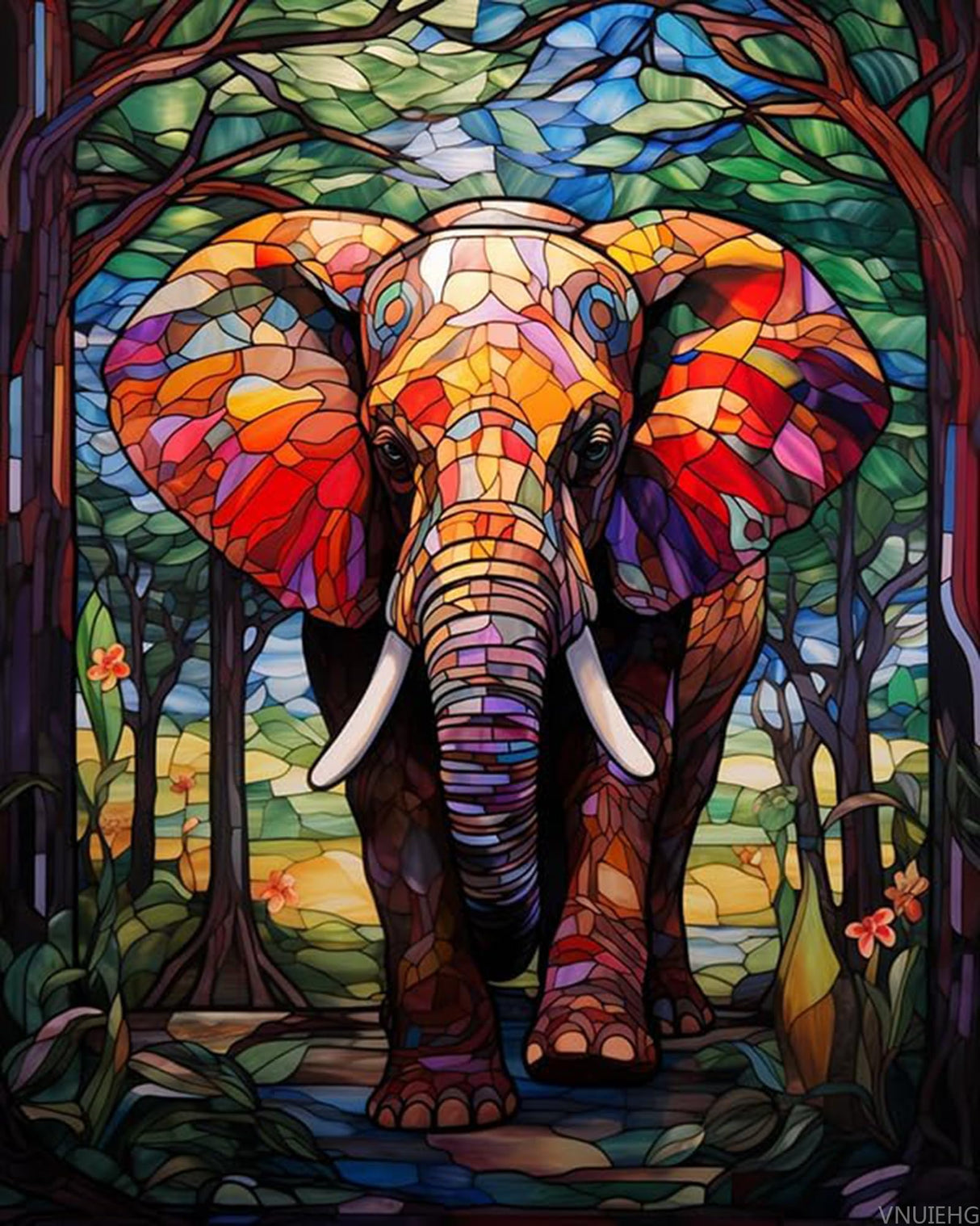 VNUIEHG Paint by Number for Adults Canvas Kit, Stained Glass Window Animal Elephant, Paint by Numbers Kits on Canvas, Art Craft Painting Kits Gifts for Home Decor, 40x50cm VNUIEHG