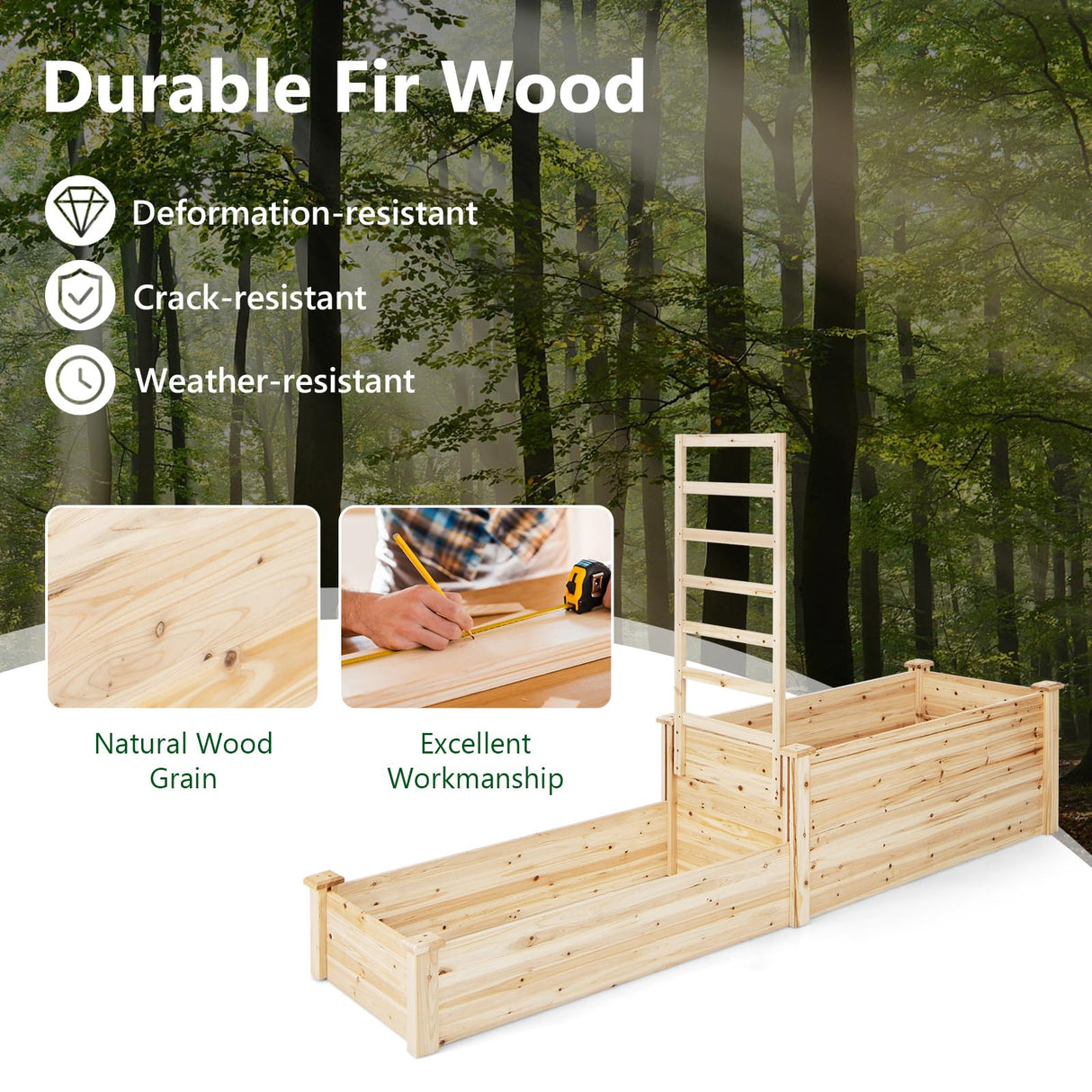 Giantex Raised Garden Bed with Trellis, Set of 2 Wood Shallow & Deep Planter Box for Climbing Plants Cucumber Vegetables Flowers Herbs Fruits, Easy Assembly, Outdoor Rectangular Floor Gardening Beds Giantex