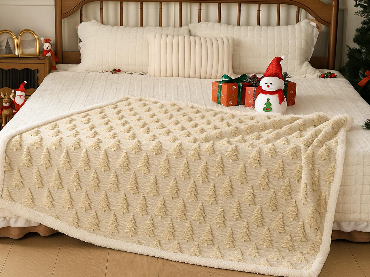 Remagr Christmas Sherpa Throw Blanket 3D Christmas Tree Snowflake Reindeer Double-Sided Thick Soft Plush Fluffy Decoration for Couch, Bed, Sofa Holiday Party Gifts, 50" x 60"(Beige,Xmas Tree) Remagr