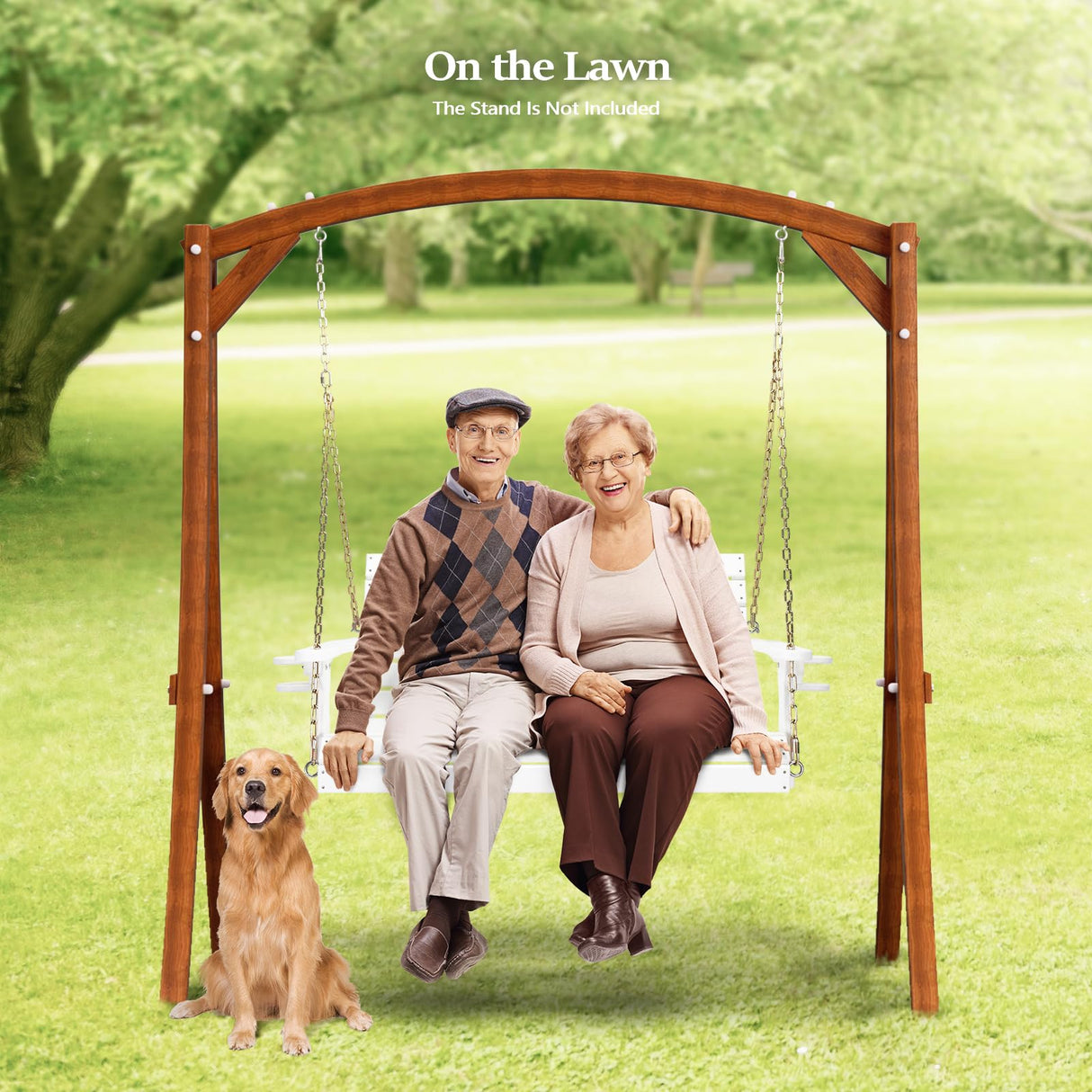 VINGLI Heavy Duty 1600 LBS HDPE Porch Swing Outdoor with Rotatable Cup Holder, 4 FT Patio Bench Swing with Adjustable Chains, 2 Person Hanging Porch Swing Chair for Porch, Yard, Tree, Garden - White VINGLI