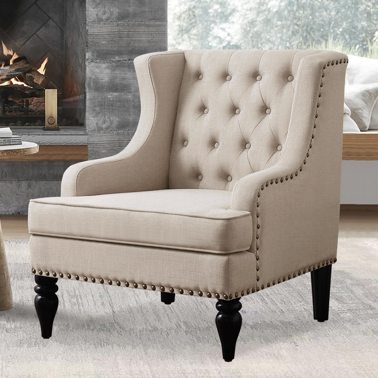 Rosevera Amelia 29" Modern Upholstered Armchair with Wingback Accent Leisure Chair, Fabric Reading Single Sofa for Living Room Bedroom Balcony Studio, Standard, Beige Rosevera