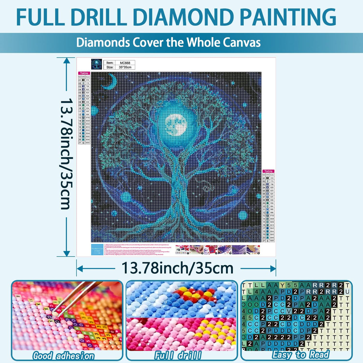 YQFCZDQ Tree of Life Diamond Art Kits for Adults,DIY Blue Moon&Star 5D Diamond Painting Kits Round Diamond Dots for Beginners,Full Drill Paint with Diamonds Pictures Gem Art Home Decor 13.78X13.78in YQFCZDQ