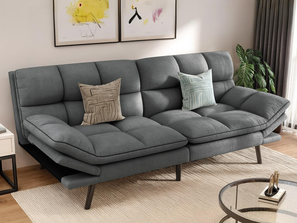 DWVO Multifunctional Futon Sofa Bed, Convertible Sleeper Sofa, 70" Folding Futon Set for Living Room Home Office Aprtment, Modern Folding Couch with Adjustable Backrest & Armrests, Grey DWVO