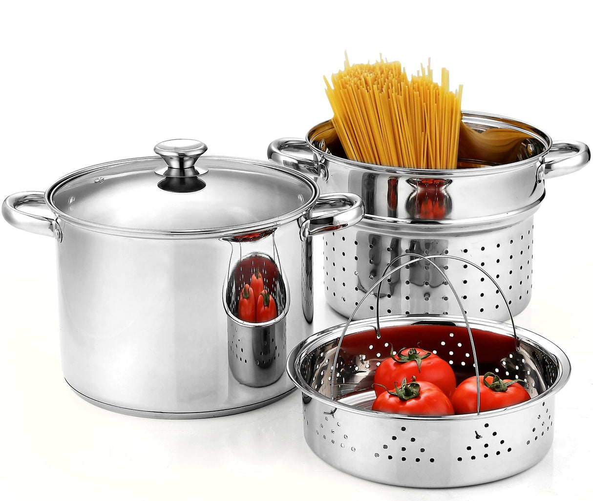 Cook N Home 4-Piece 8 Quart Multipots, Stainless Steel Pasta Cooker Steamer Cook N Home