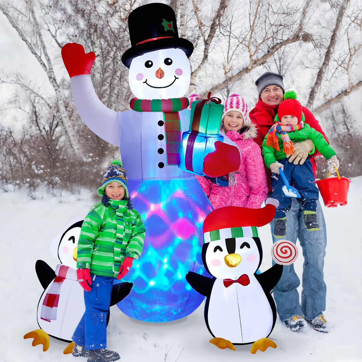 Christmas Inflatables Outdoor Decorations, 8 FT Inflatable Snowman with Penguins, SOLLED Blow Up Xmas Decorations Clearance Indoor Outdoor Yard Garden Patio Lawn Decor with LED Christmas Lights SOLLED