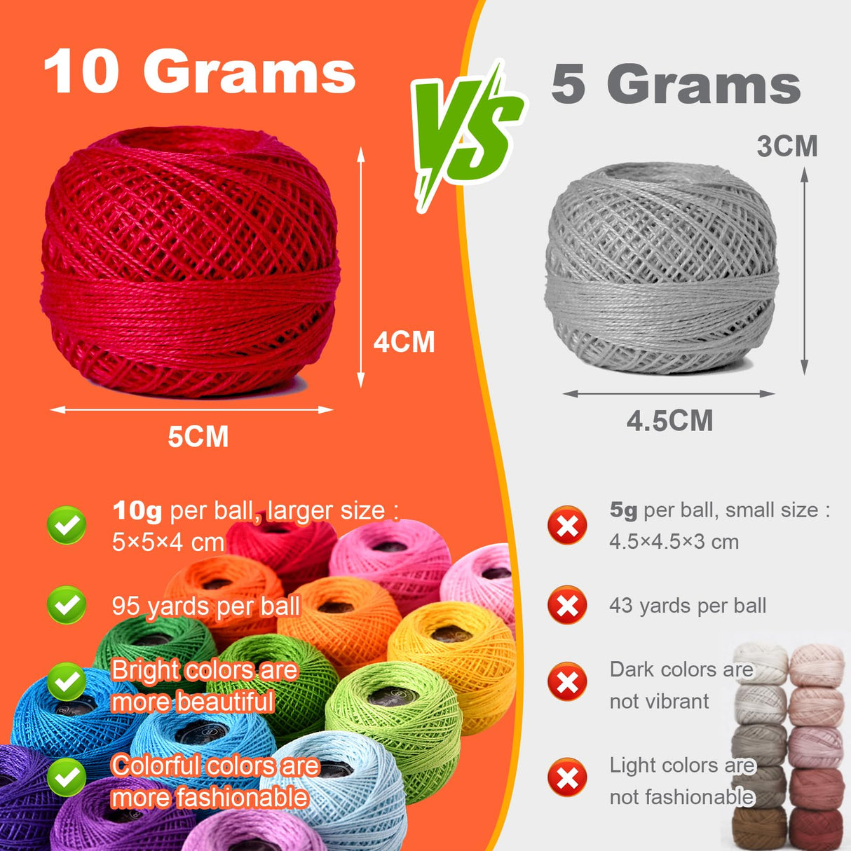 Soft 1500Y 15 Pearl Balls Cardinal Size 8 Rainbow Colors for Crochet Hardanger Cross Stitch Needlepoint Hand Embroidery LE PAON