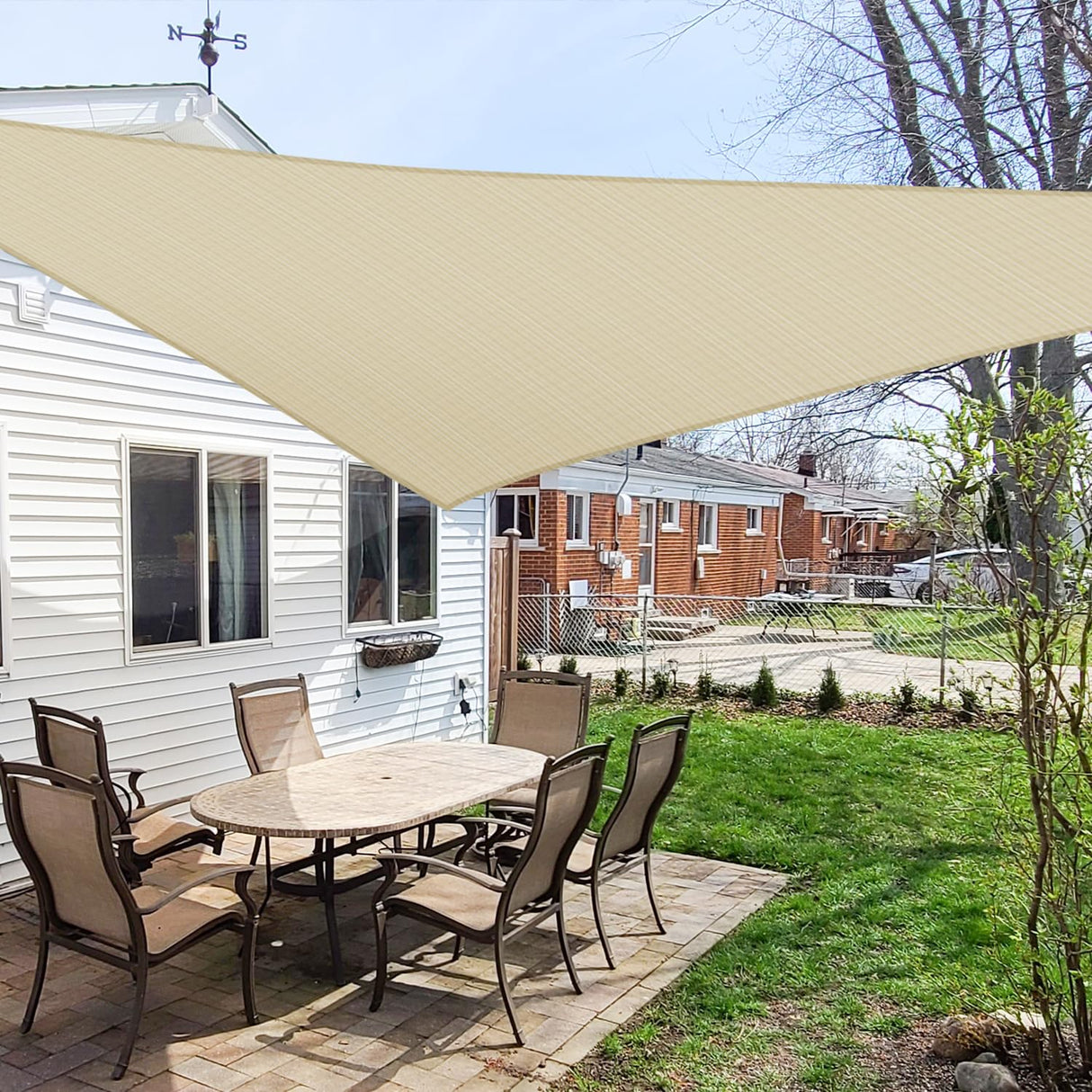 Windscreen4less 20' x 20' x 20' Sun Shade Sail Triangle Outdoor Canopy Cover UV Block for Backyard Porch Pergola Deck Garden Patio (Beige) Windscreen4less