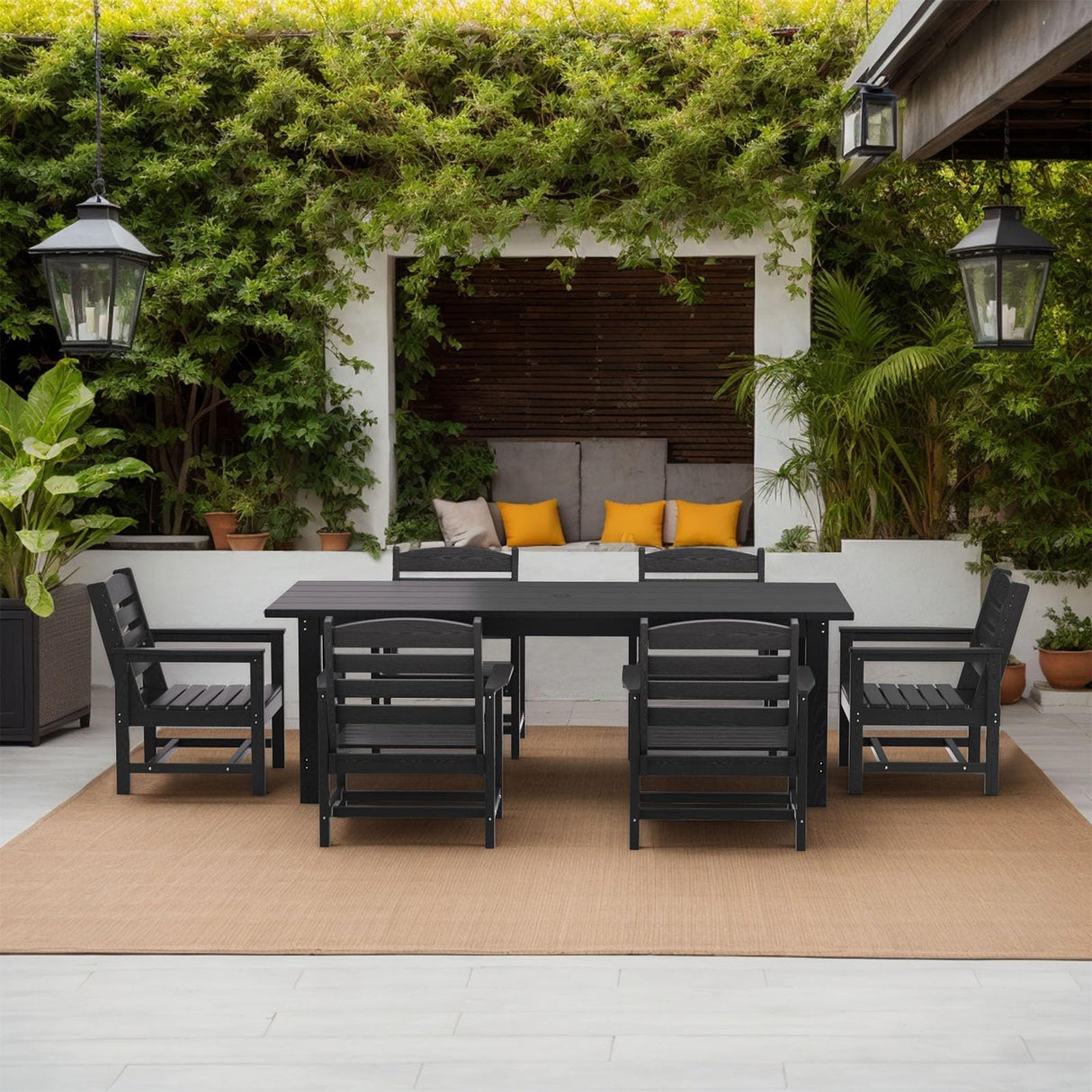 TenKa 7 Piece HDPE Patio Furniture Set for 6, Dining Table and Chairs, Outdoor Table with Umbrella Hole, Outdoor Dining Set for Garden, Backyard, Lawn, and Poolside TenKa