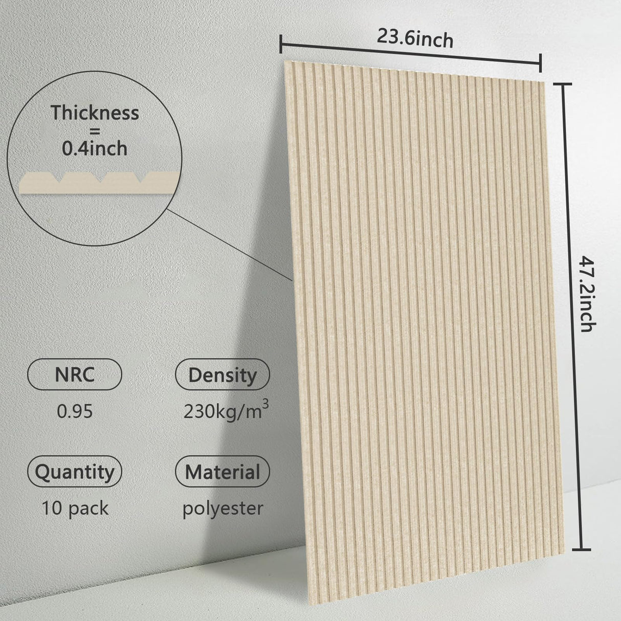 10 Pack Acoustic Panels,47.2x23.6x0.4 inch Acoustical Wall Panels,Large Soundproof Panels,Self-Adhesive Sound proof panels for walls,Acoustic Treatment for Recording Studio&Office Vertical,Camel EVENRISING