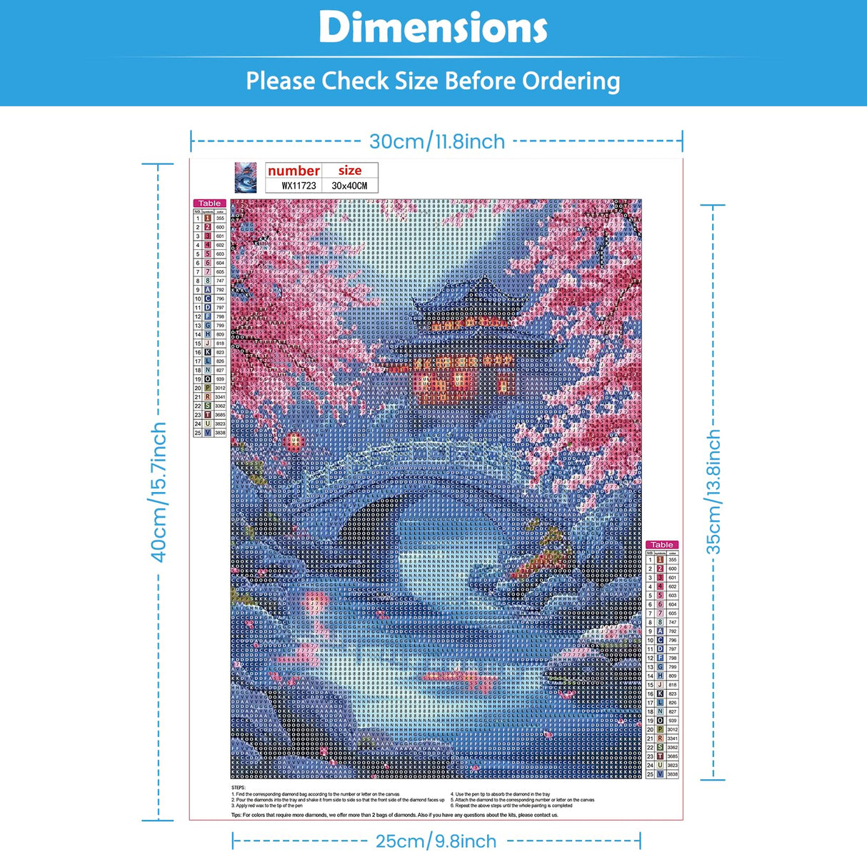 KEYIFA Diamond Art Kits for Adults, 5D DIY Diamond Painting Bridge, Round Full Drill, Cherry Blossoms Diamonds Dots Mosaic Painting, Crystal Gem Arts Craft for Home Wall Decor 12x16 in KEYIFA