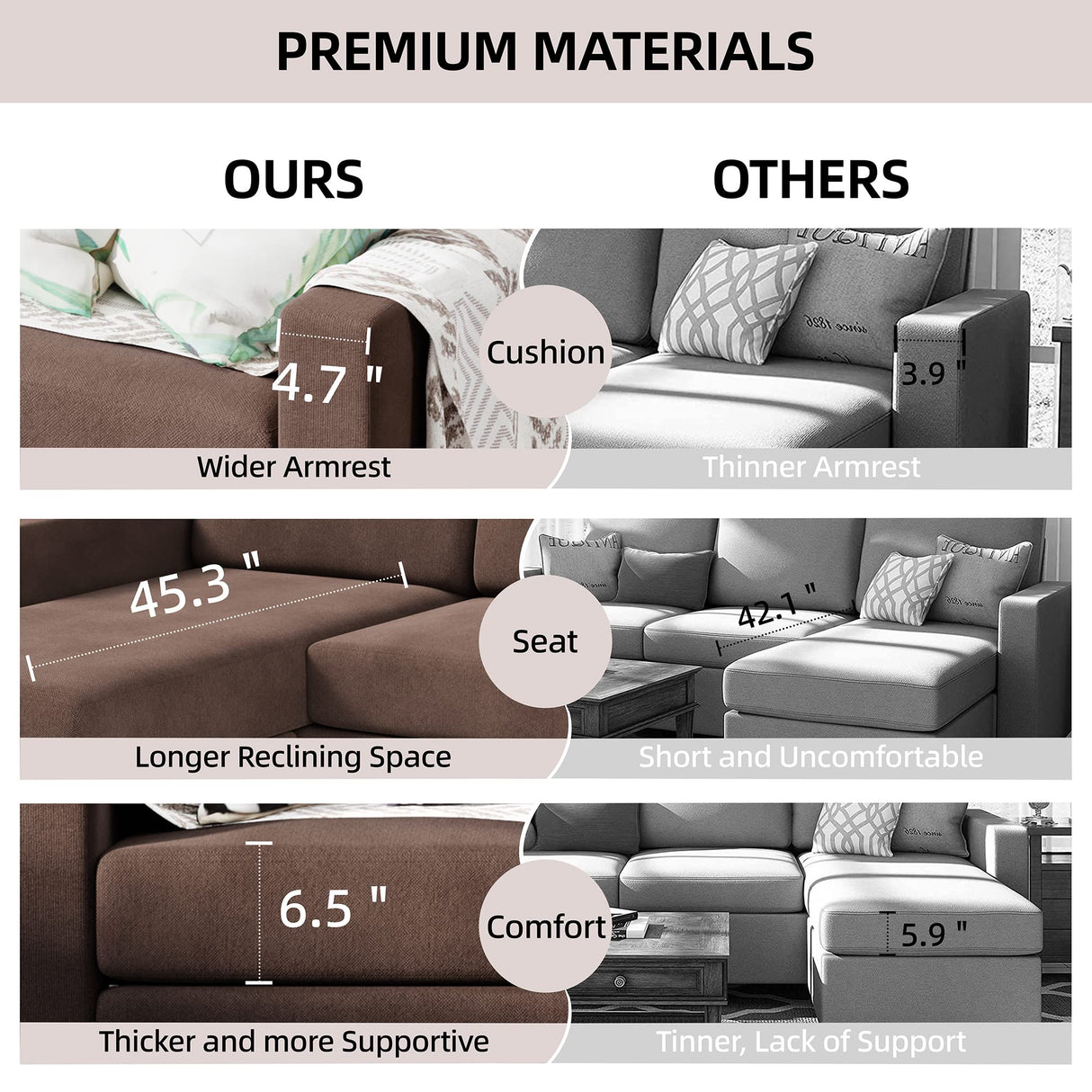 Shintenchi Convertible Sectional Sofa Couch, Modern Linen Fabric L-Shaped , 3-Seat Sofa Sectional with Reversible Chaise for Small Living Room, Apartment and Small Space (Chocolate) Shintenchi