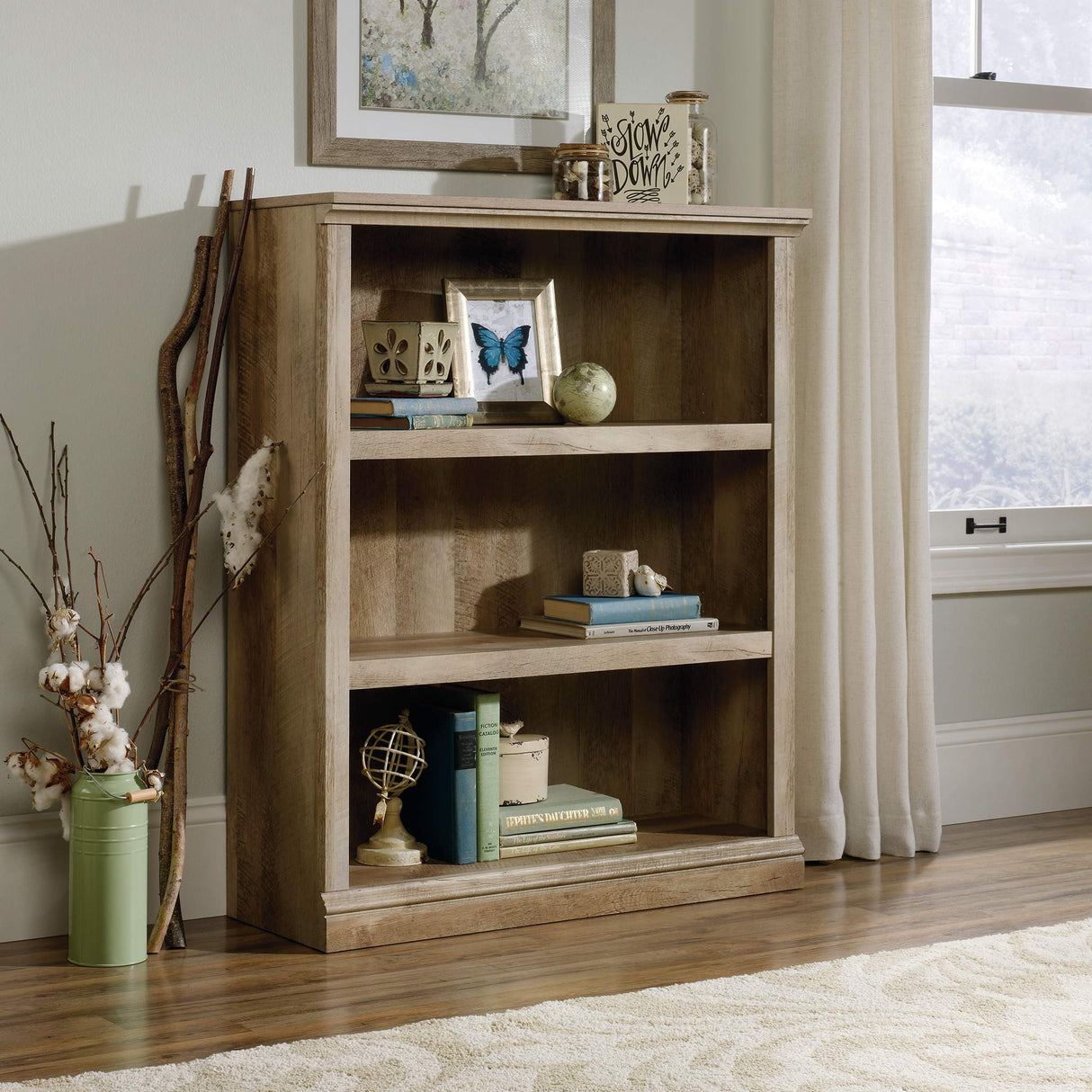 Sauder Lintel Oak 3-Shelf Bookcase with Adjustable Storage Sauder
