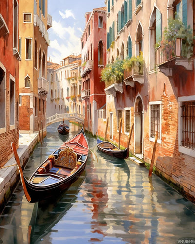 VNUIEHG Venice Canal Paint by Number Kits for Adults, Traditional Architecture of Venice Paint by Numbers, Water City Boats Acrylic Oil Painting Hand-Painted Gift for Home Decor Unframe 16x20 Inch