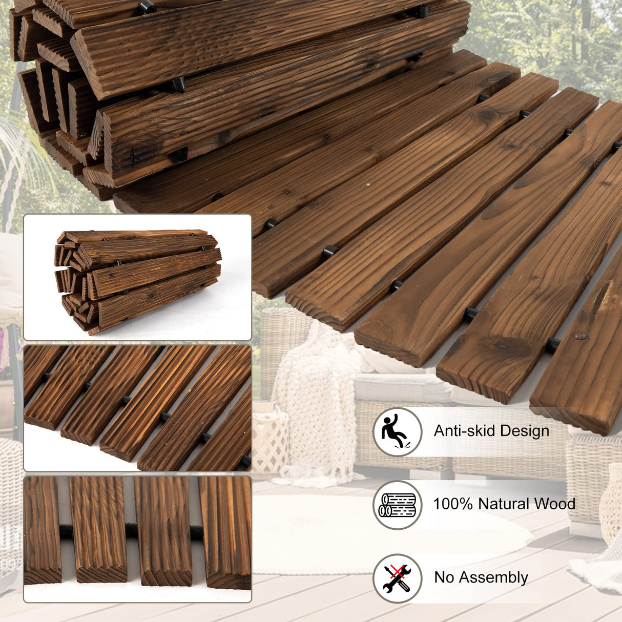 FURNDOOR 7 FT Wooden Garden Pathway with Non-Slip Surface, Roll Out Wooden Pathway Rustic Path Decorative Patio Pavers Boardwalk (Curved, Brown) FURNDOOR