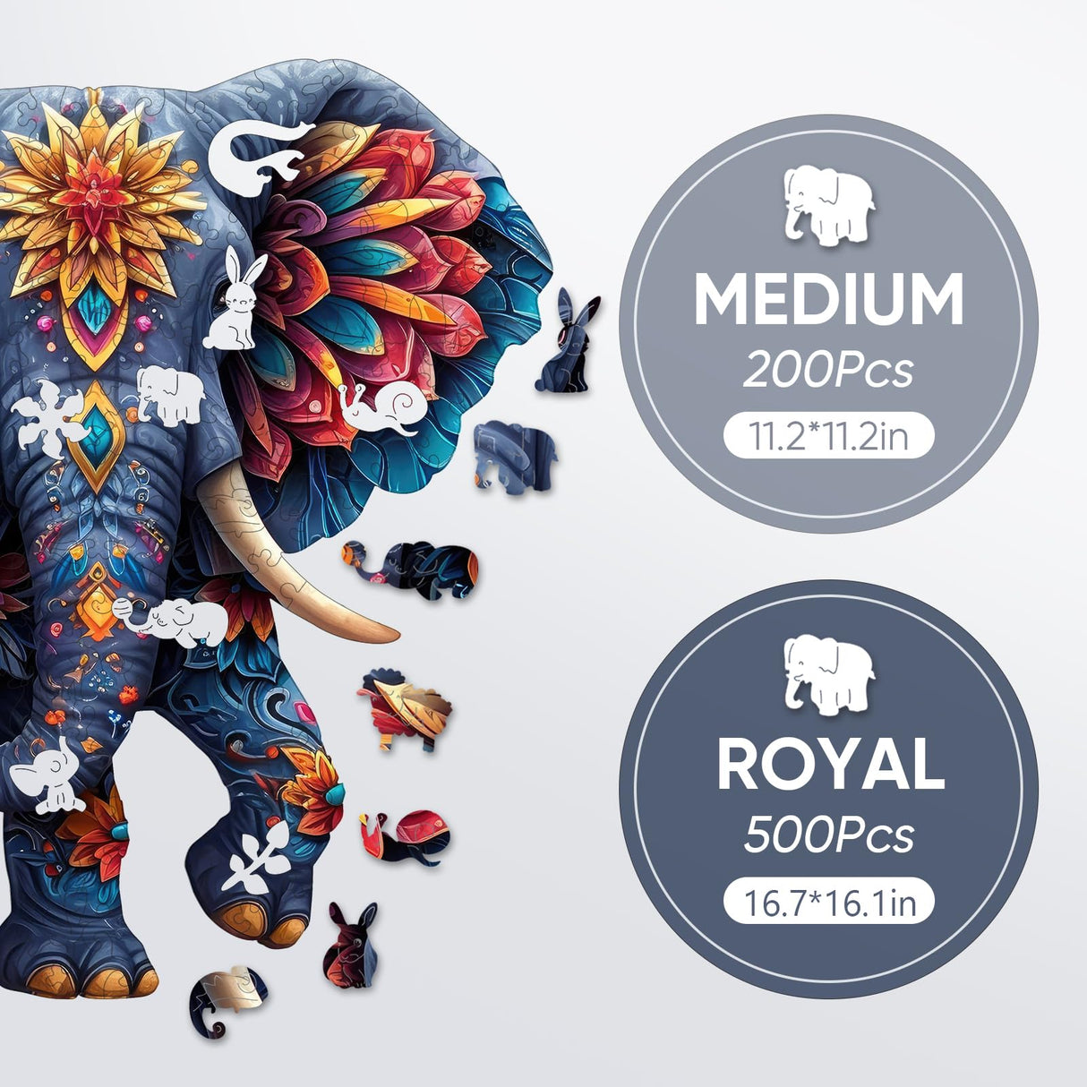 delobil Elephant Wooden Puzzles for Adults, Jigsaw Puzzles 500 Pieces, Unique Shape Puzzles with Wooden Box, 16.7" x 16.1" Royal Size Family Game Gift, Fun Challenging Puzzles for Adults and Kids delobil