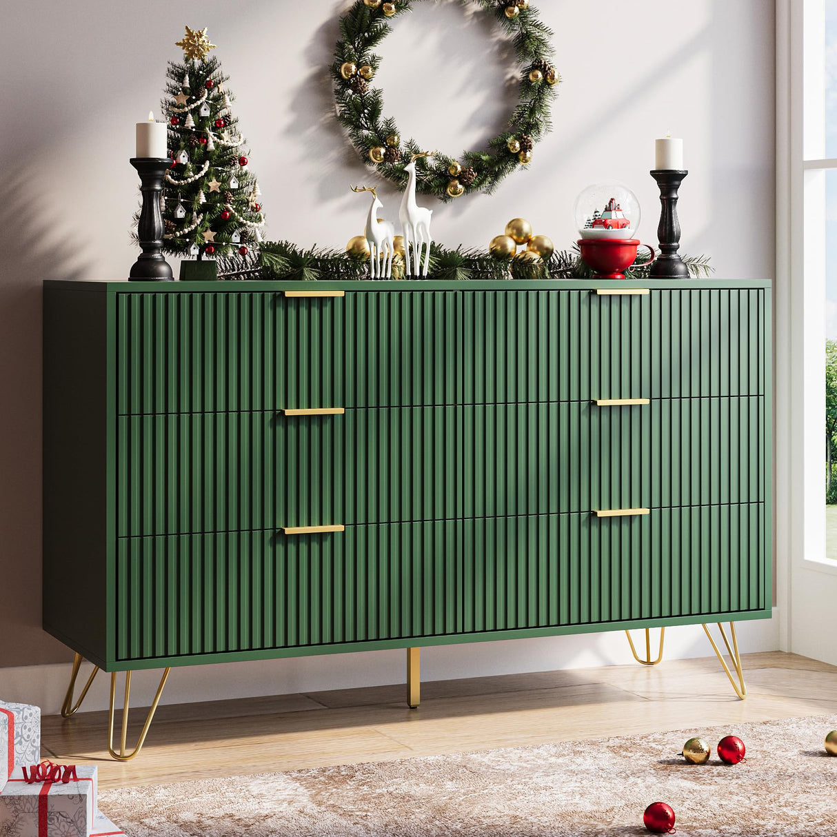 MAISONARIA Green Dresser for Bedroom, Modern Dresser with Gold Metal Handles & Chests of Drawers, Wood Chest of Drawers for Bedroom MAISONARIA