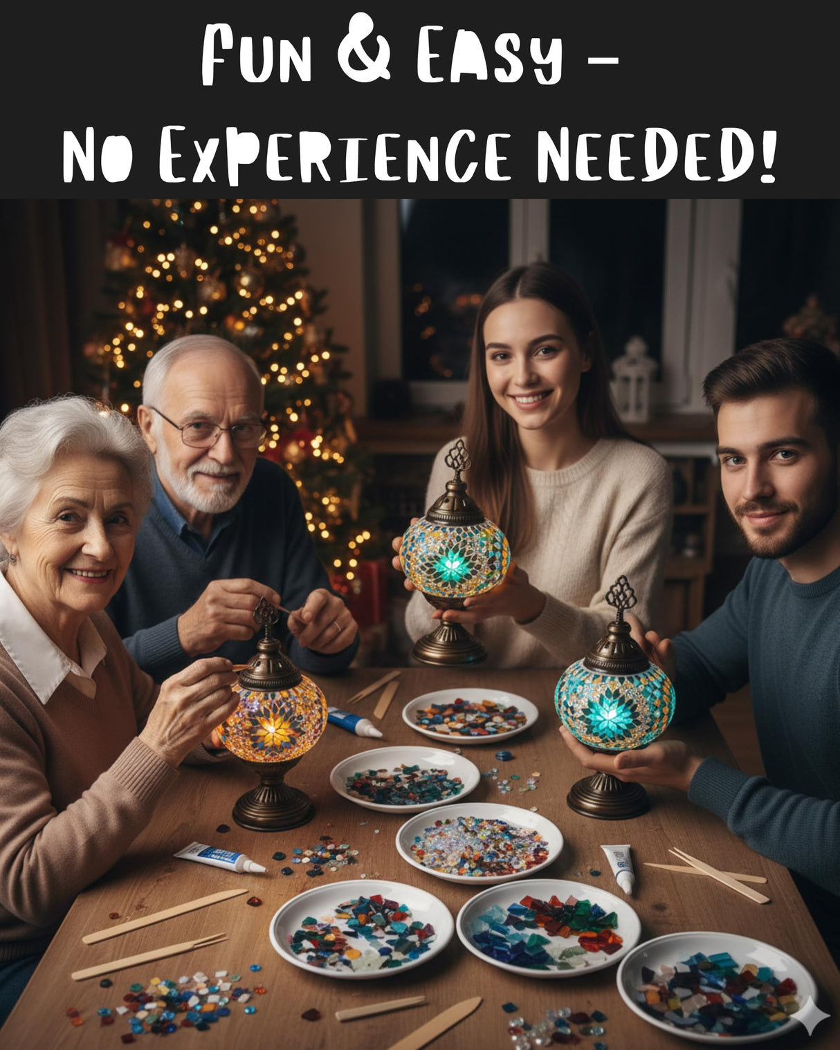 DEMMEX DIY Turkish Moroccan Mosaic Lamp Making Kit – No Grout – Fun, Easy, No Experience Required – Complete Mosaic Art & Craft Project Kit for Adults & Teens – Make Your Own Table Lamp (Turquoise) DEMMEX