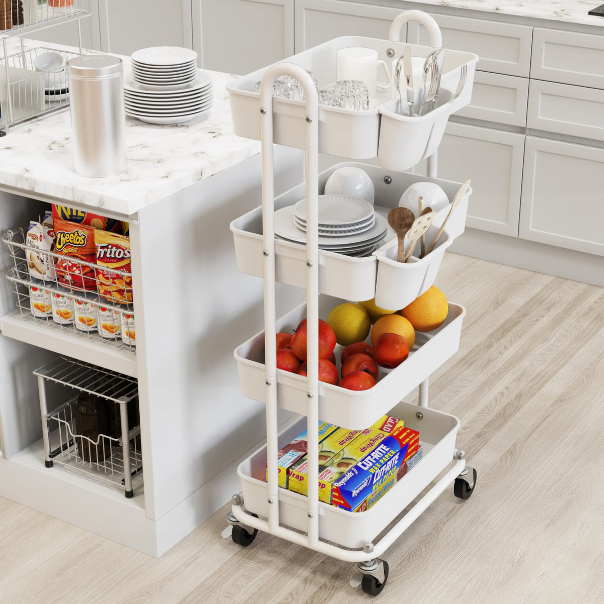Simple Houseware Heavy Duty 4-Tier Utility Rolling Cart, White Simple Houseware