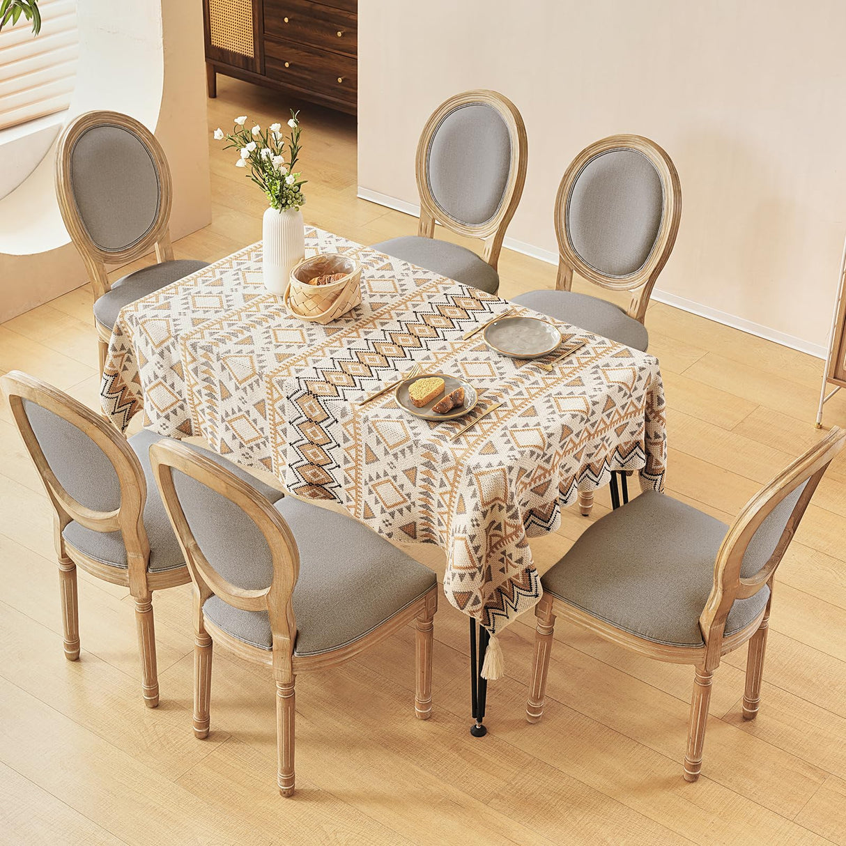 Furnimart French Country Vintage Dining Chairs Set of 6 Farmhouse Dining Chairs with Round Back and Solid Wood Legs, Oval Side Chairs for Kitchen Dining Room Living Room Furnimart