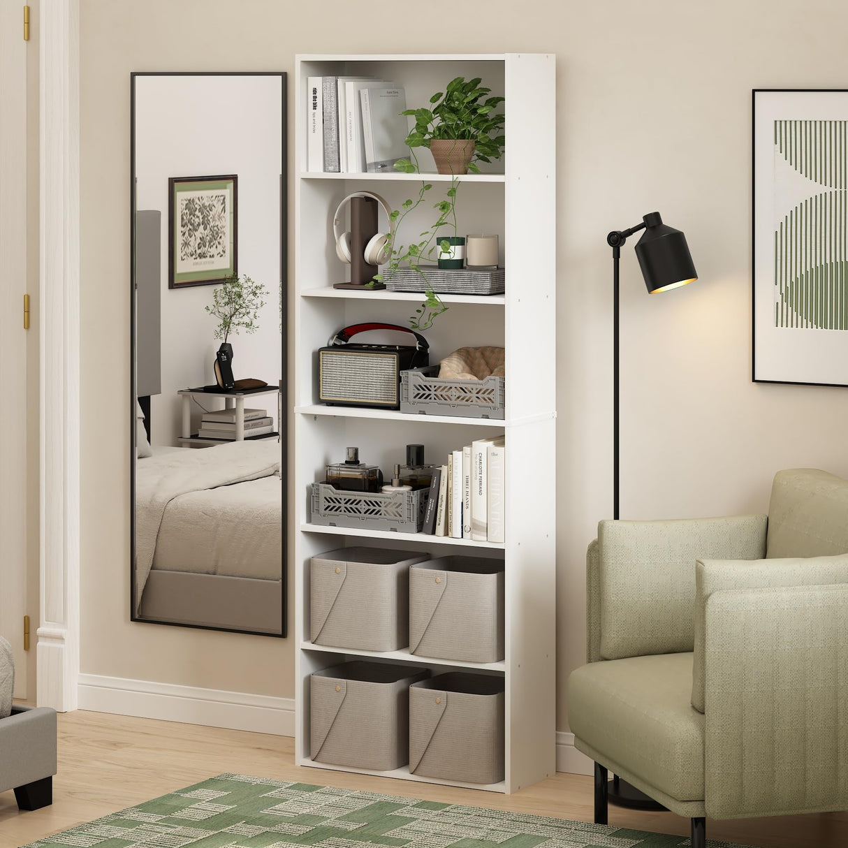 Furinno Jaya Simply Home Free Standing 6-Tier Open Storage Bookcase, White Furinno