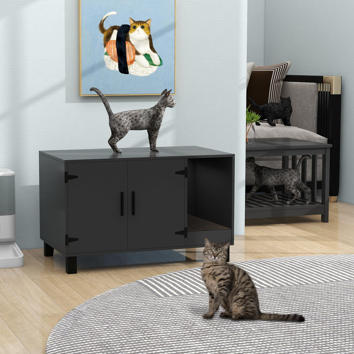 TaoHFE Litter Box Enclosure Cat Litter Box Furniture Hidden with Cat Scratch Pad Decorative Farmhouse Wooden Hidden Litter Box Cat House Litterbox Furniture Cat Box Furniture Litter Box Cabinet Black TaoHFE