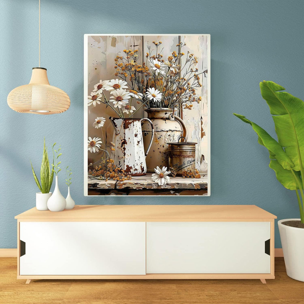 Rustic Flowers Diamond Art Kits for Adults - Daisy Diamond Painting Kits for Adults Beginner, DIY 5D Full Drill Gem Art for Home Wall Decor 12x16 inch Axquilon