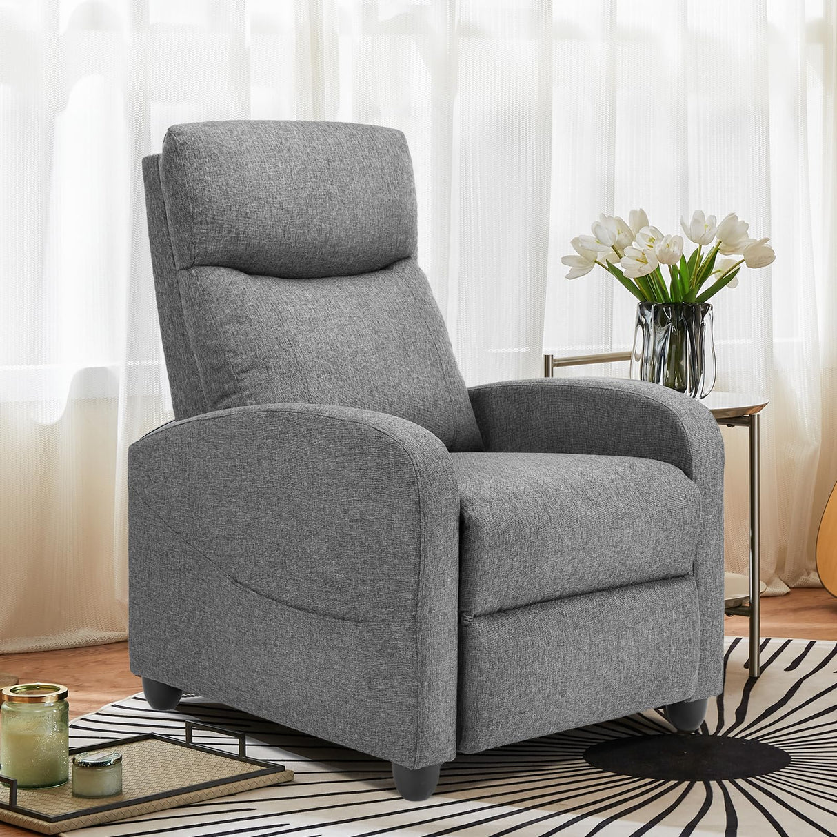 SMUG Recliner Chair for Living Room, Leather Recliners, Home Theater Seating with Lumbar Support with Adjustable Backrest and Footrest, Modern Living Room Furniture with Padded Seat, Grey Seating SMUG
