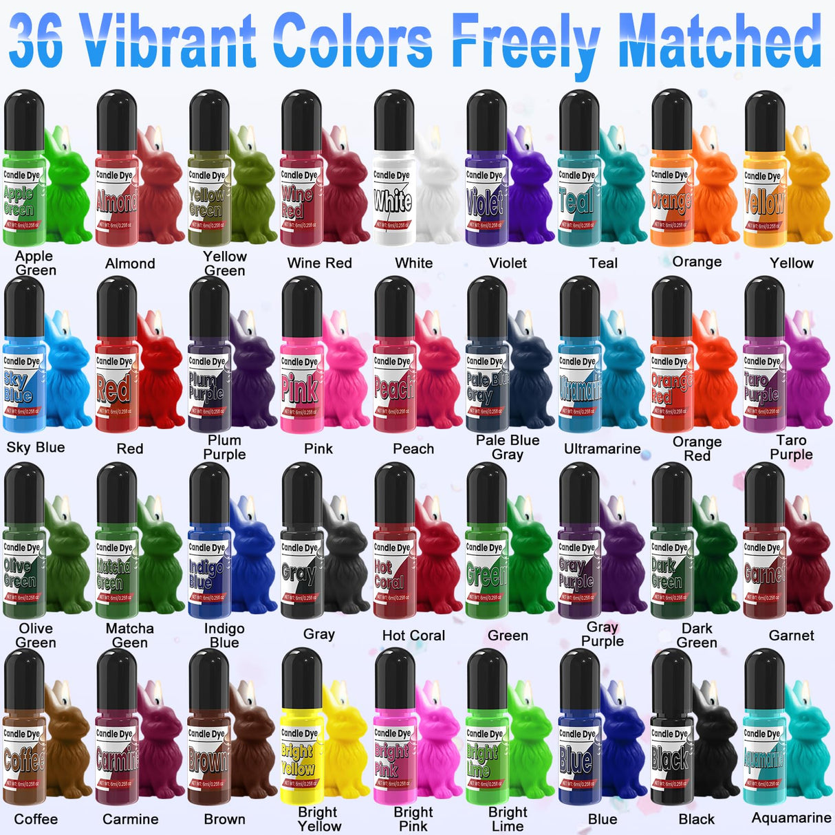 Candle Dye - 36 Colors Candle Making Dye, Highly Concentrated Liquid Oil-Based Coloring for Soy Wax, Bees Wax, Gel Wax - Easy Color and Safe - 6ml/Bottle ERCorArt