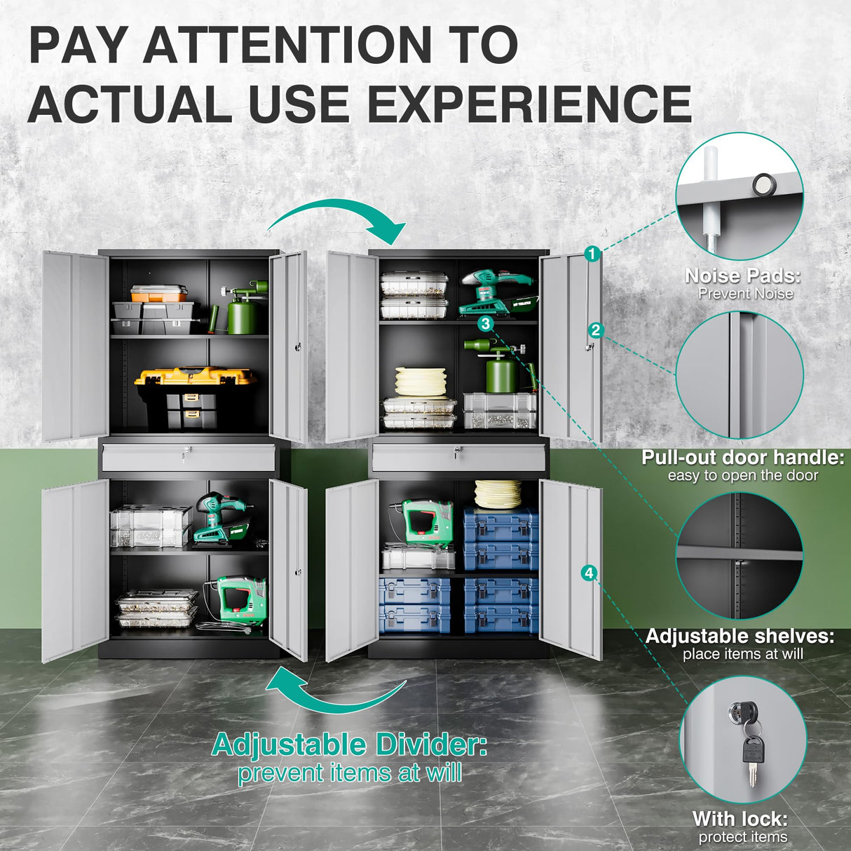 Metal Garage Storage Cabinet with Doors and Shelves,Metal Storage Cabinet with Lock and Drawer,Metal Cabinet with Locking Doors,4 Door Steel Cabinet,71" Lockable Storage Cabinet for Garage,Home,Office SISESOL