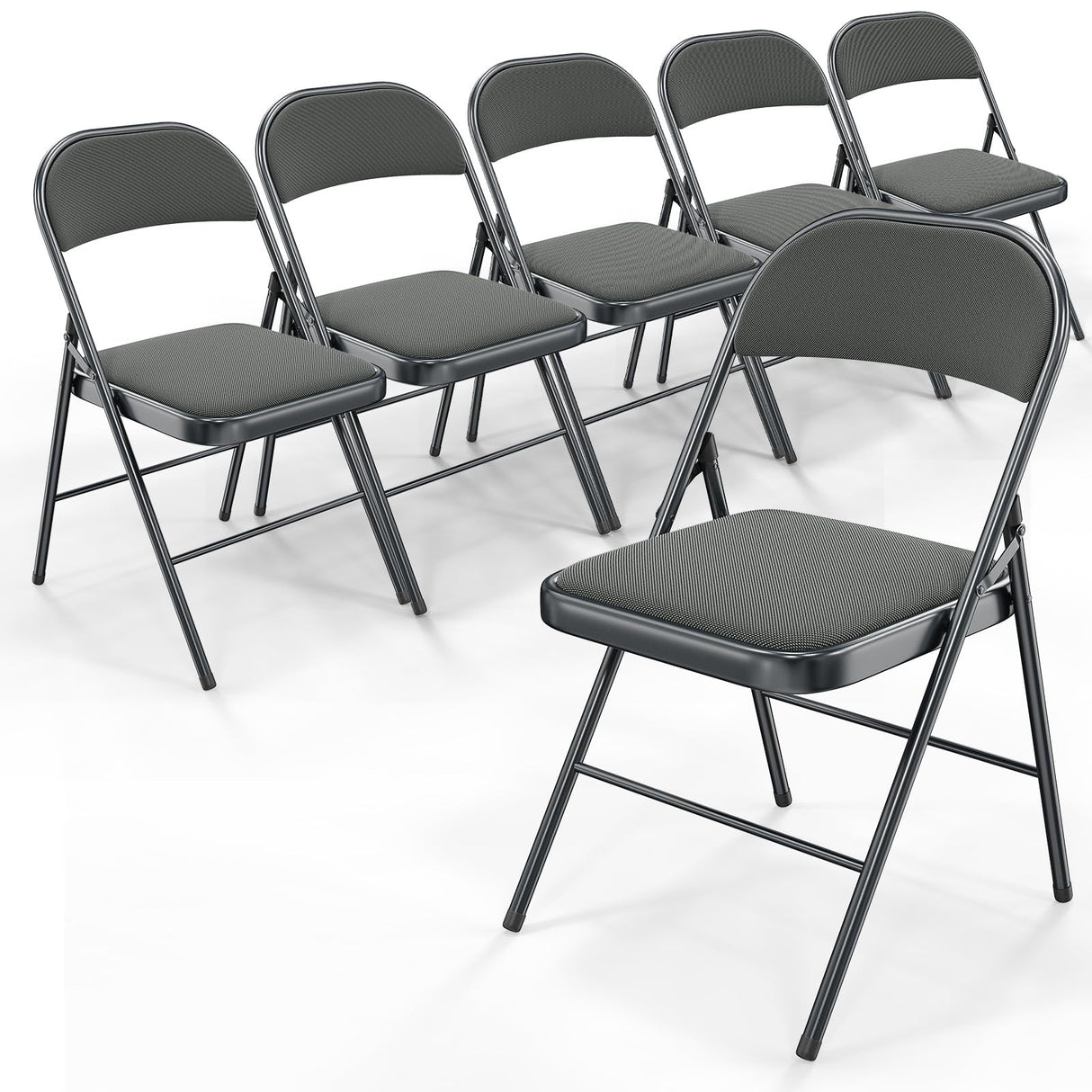 VINGLI 6 Pack Gray Folding Chairs with Padded Seats, Metal Frame with Comfortable Fabric Seat & Back, Capacity 350 lbs VINGLI