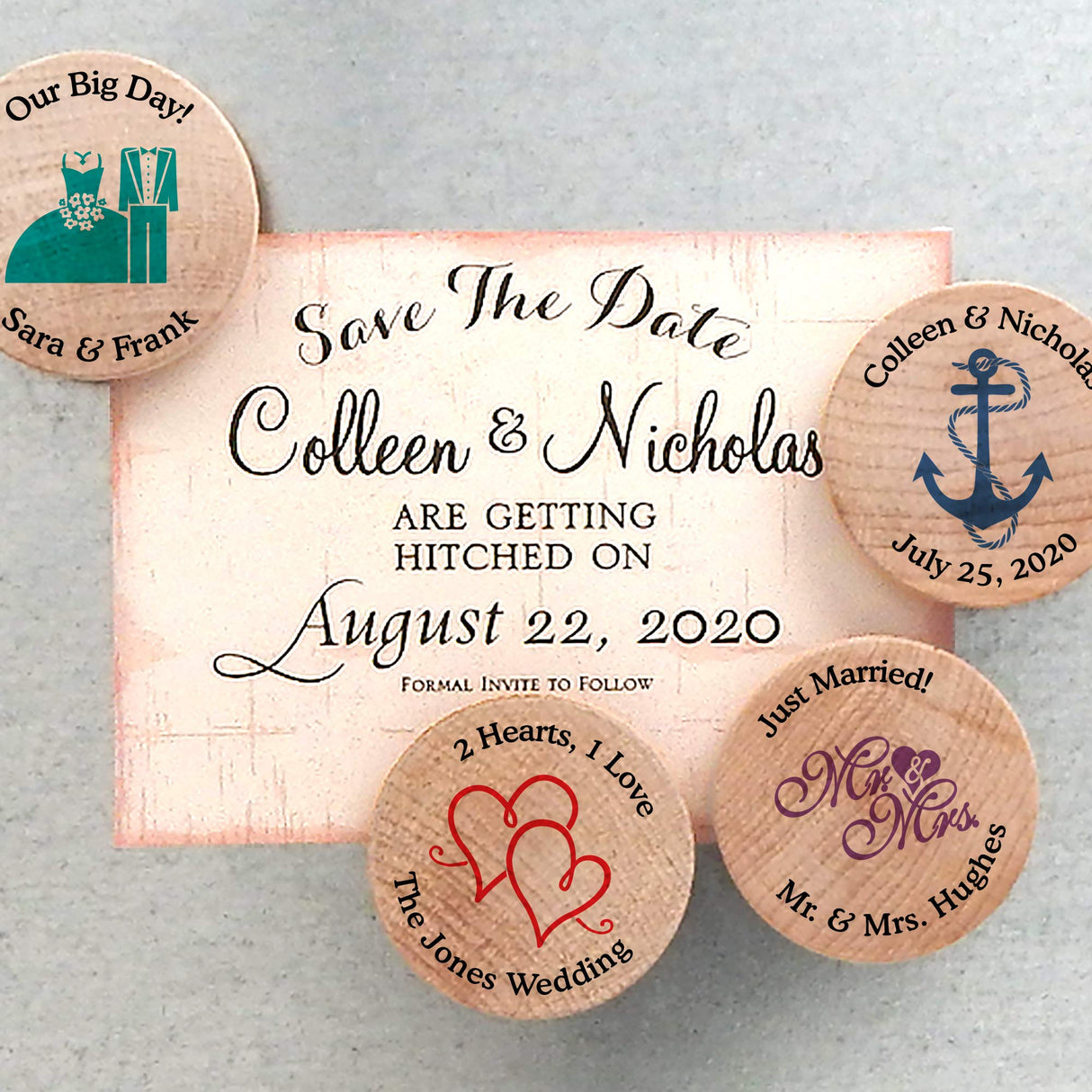 Personalized Wooden Wedding Magnets, Personalized Refrigerator Magnets, Save The Date Magnets (Set of 50) Ducky Days