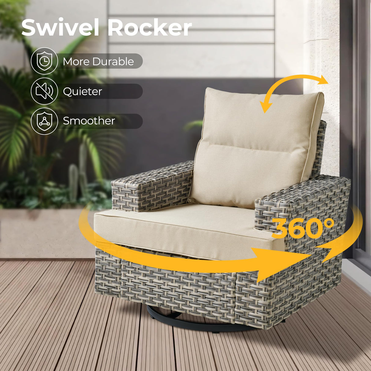 HOOOWOOO Outdoor Sectional Patio Furniture Set with Fire Pit Table,15 Pieces Wicker Conversation Sets L Shaped Couch,Extra Deep Out Door Sofa Outside Furniture with Swivel Chairs Ottomans,Beige HOOOWOOO