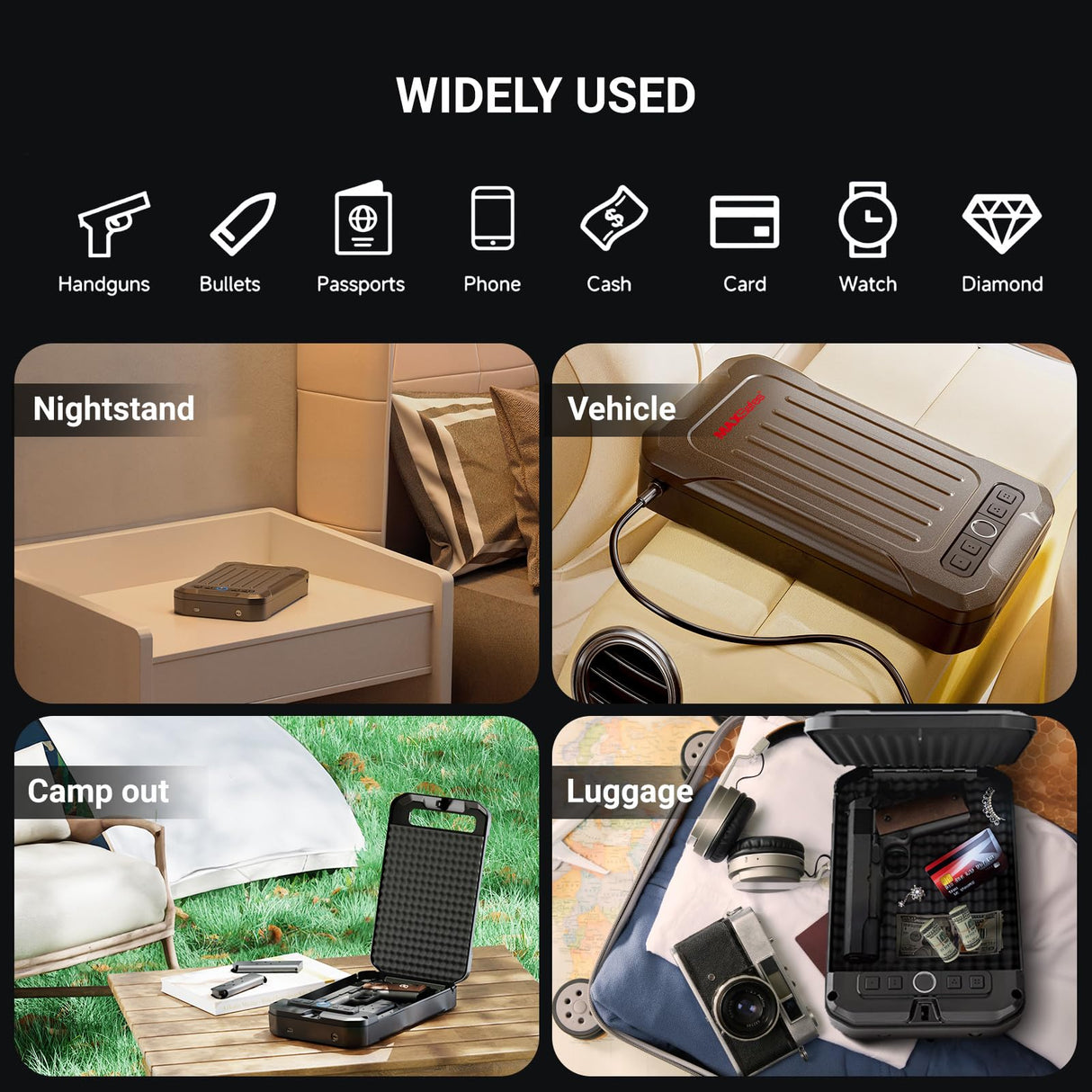 Portable Pistol Safe Biometric Gun Safe with Keys Quick Access Smart Fingerprint Handgun Safe, Keypad for Cars, Travel, Nightstand, Bedside 20002-SF MAXSafes