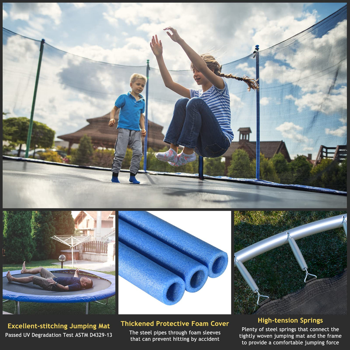 Giantex Trampoline, 16Ft ASTM Certified Approved Outdoor Trampoline w/Enclosure Net, Recreational Trampolines w/Jumping Mat Ladder Rust-Resistant Poles for Kids Adults Giantex