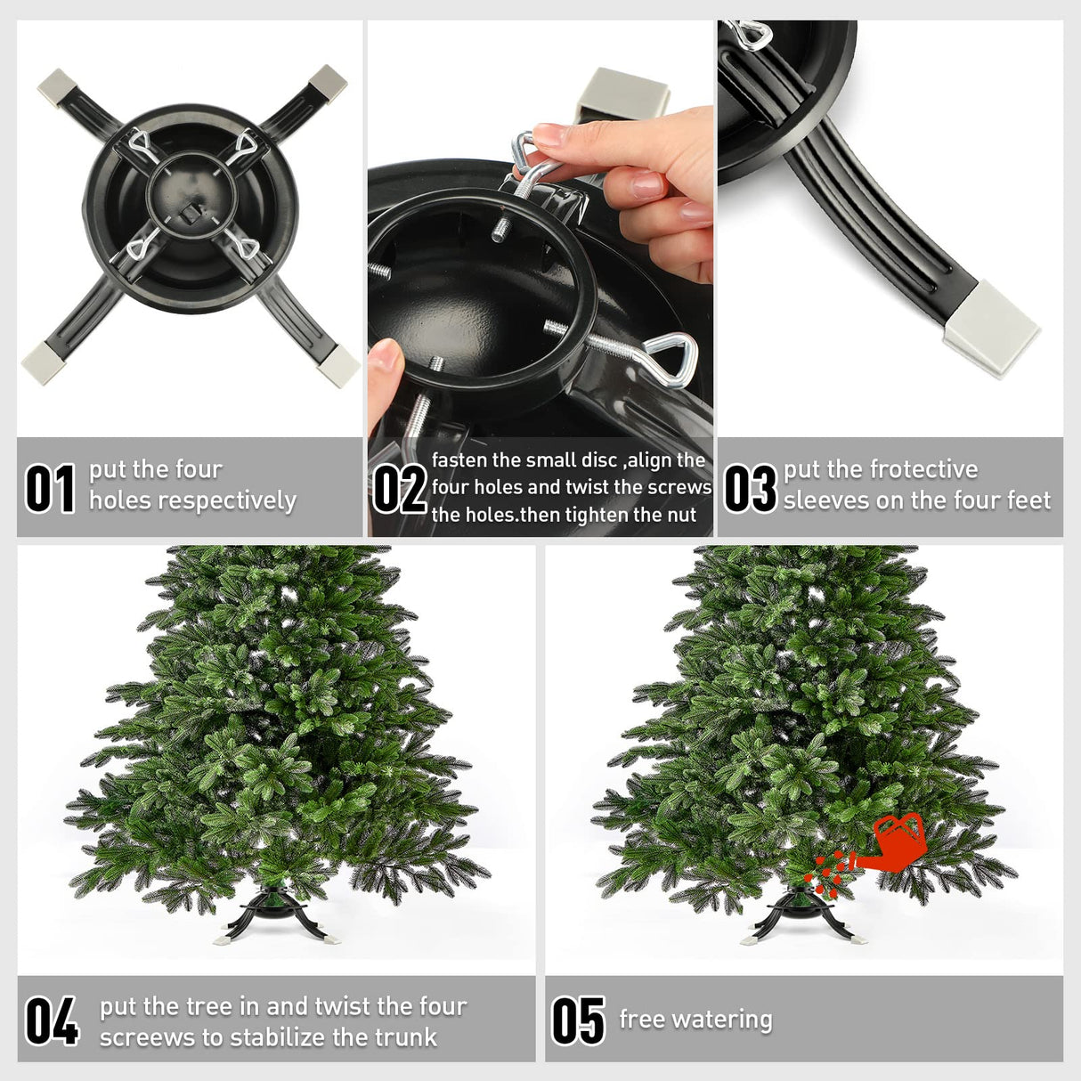 Roowest Christmas Tree Stand for Live Tree, Real Christmas Tree Base Dark Green Metal Holiday Xmas Tree Stands Fits for 2-3.5 Inches Trunk, 0.8 Gallon Water Capacity Roowest