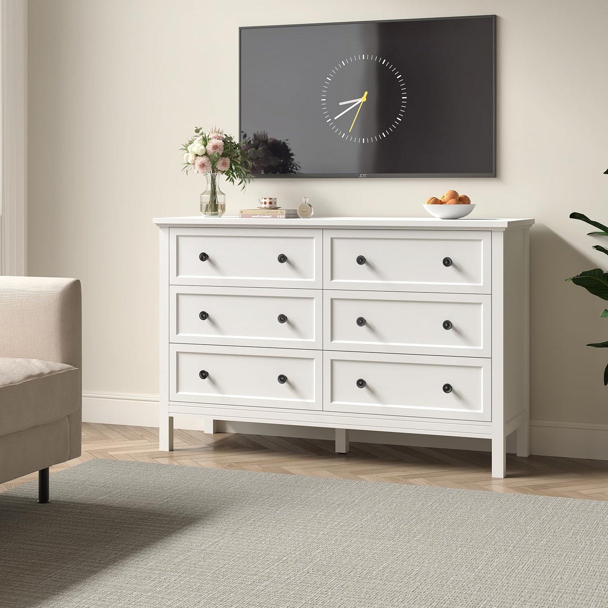 LYNSOM White Dresser for Bedroom, Modern 6 Drawer Double Dresser with Deep Drawer and Metal Handle, Wood Dressers & Chests of Drawers for Hallway, Entryway LYNSOM
