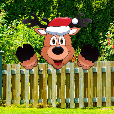 Christmas Fence Peeker Decoration, Over The Fence Holiday Outdoor Yard Reindeer Peeker for Garden Fence