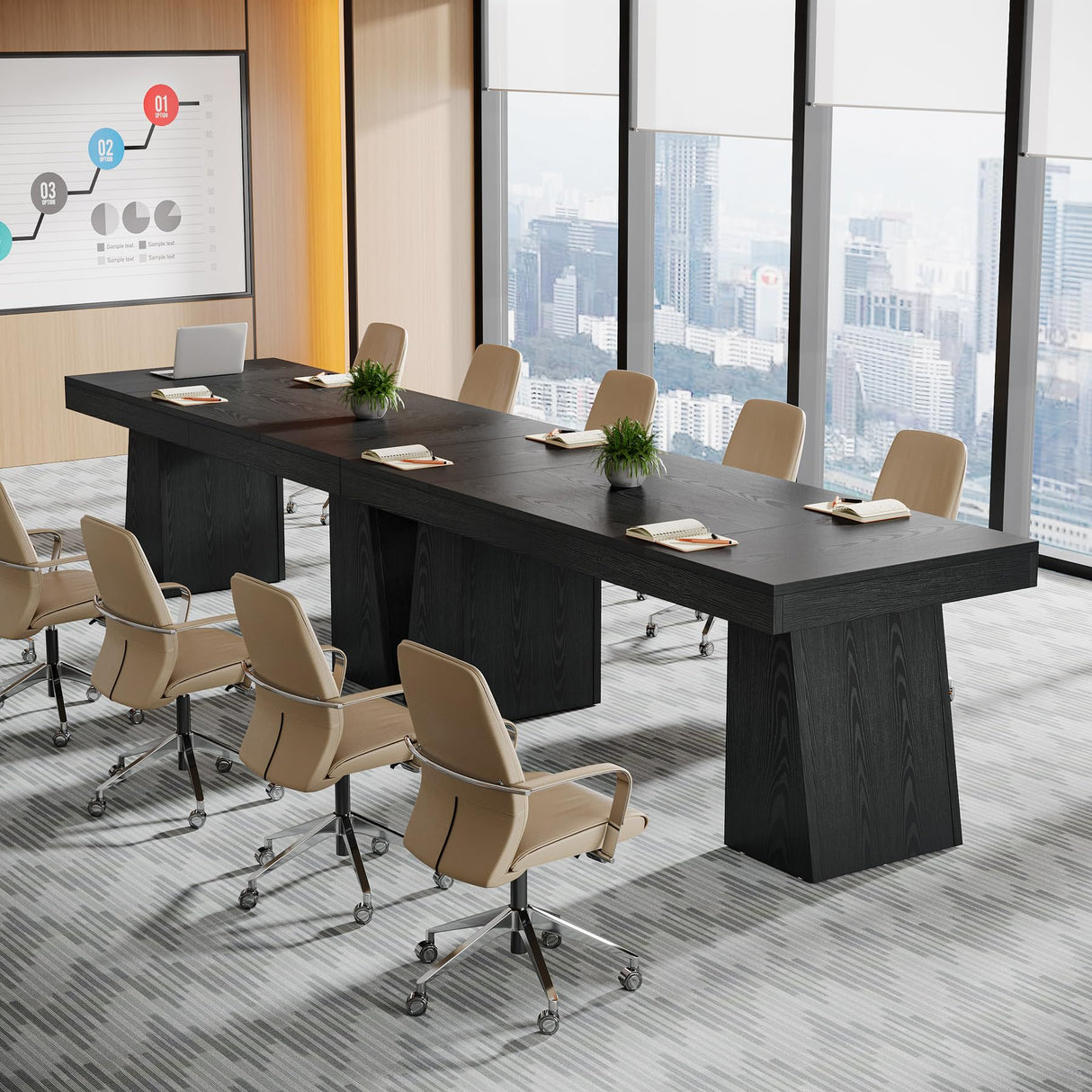 Tribesigns 55.1" W Conference Table for 4-6 People, Modern Meeting Table with Thick Tabletop and Double Trapezoidal Legs, Small Wood Seminar Desk Office Furniture for Conference Room, Black Tribesigns