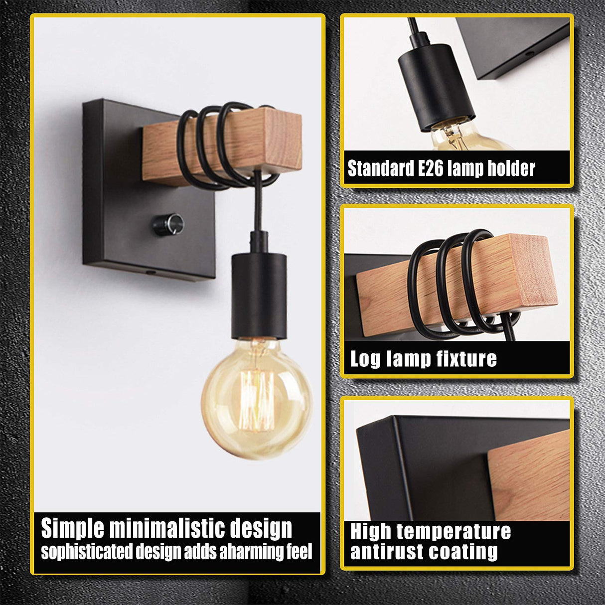 Lightess Black Wall Sconces Dimmable, Edison Wall Light with ON/Off Dimmer Switch, 1-Light Industrial Farmhouse Wall Lamp for Barn Kitchen, Living Room, LG9928784 Lightess