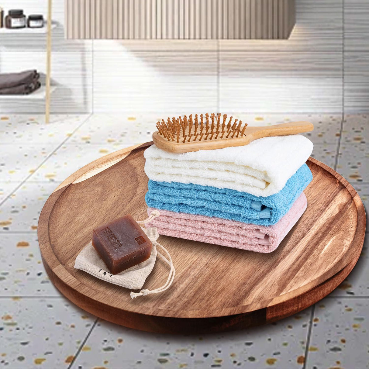 11.5 Inches Round Wood Tray,Coffee Table Tray for Home Decor, Acacia Wooden Serving Tray, Decorative Tray for Kitchen Dining Room,Candle Tray Appetizer Charcuterie Board,Tablas de Madera para decorar Misecrisa