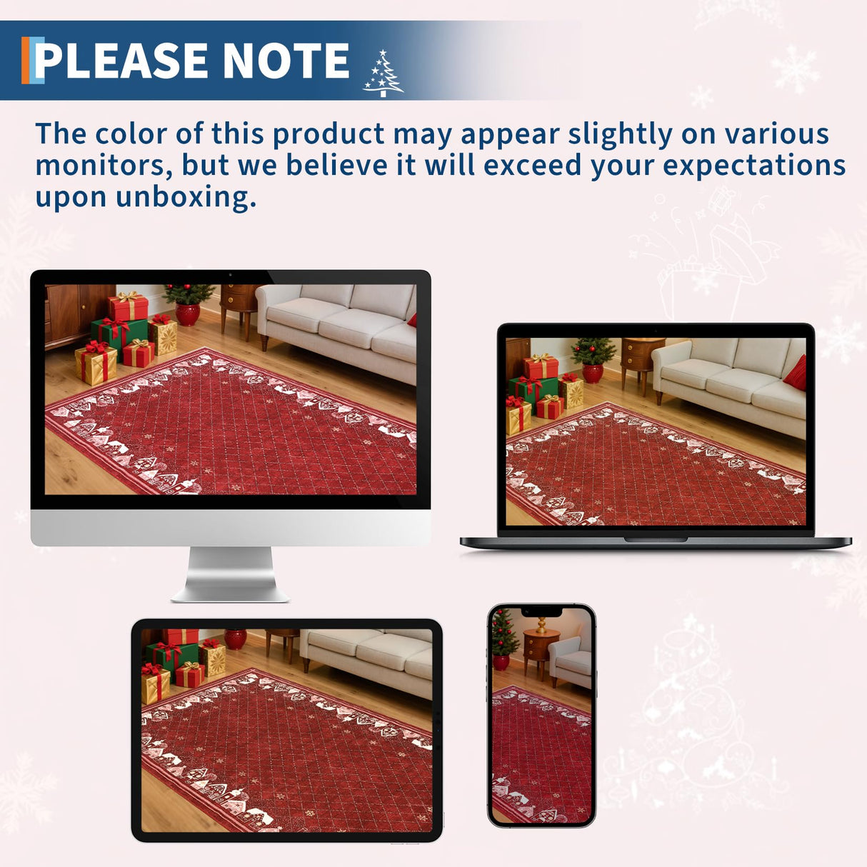 Christmas Area Rug 5x7 for Bedroom Living Room Non Slip Large Dining Room Holiday Decor Throw Carpet Washable Rugs Xmas Decoration Bordered Area Rugs Bordered Carpet for Nursery Kitchen, Red GarveeHome