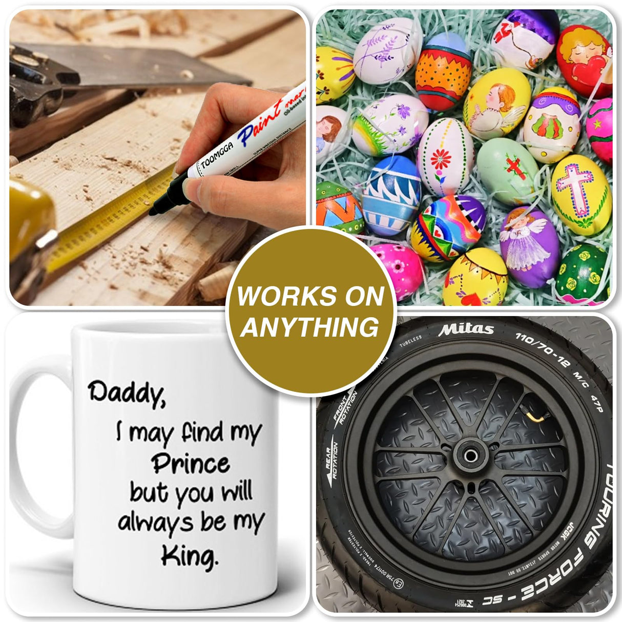 Black Paint Pens Permanent Paint Markers - 6 Pack Oil Based Marking Pens, Medium Point, Quick Drying and Waterproof Paint Pens for Rock Painting Car Tyre Metal, Plastic, Canvas, Wood TOOMGGA