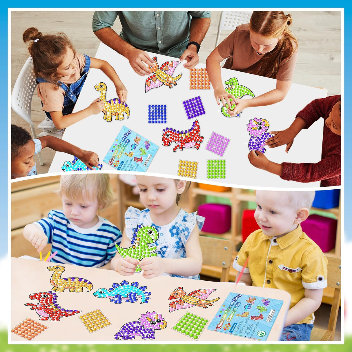 Qyeahkj 6 Pcs Dinosaur Arts Crafts DIY Dino Gem Diamond Suncatcher Crafts for Kids Dinosaur Diamond Painting Gifts Exchange for Kids Aged 4 6 8 10 12 for Home School Party Decor Qyeahkj