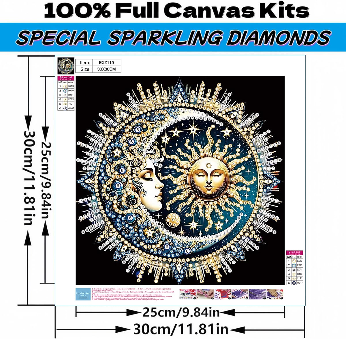 5D Diamond Art Kits for Adults,Sleepy Sun and Moon Special Shape Diamond Painting Kits for Beginners, DIY Crystal Diamond Dots Gem Art Craft for Home Decor 11.8x11.8 Inch Acelii