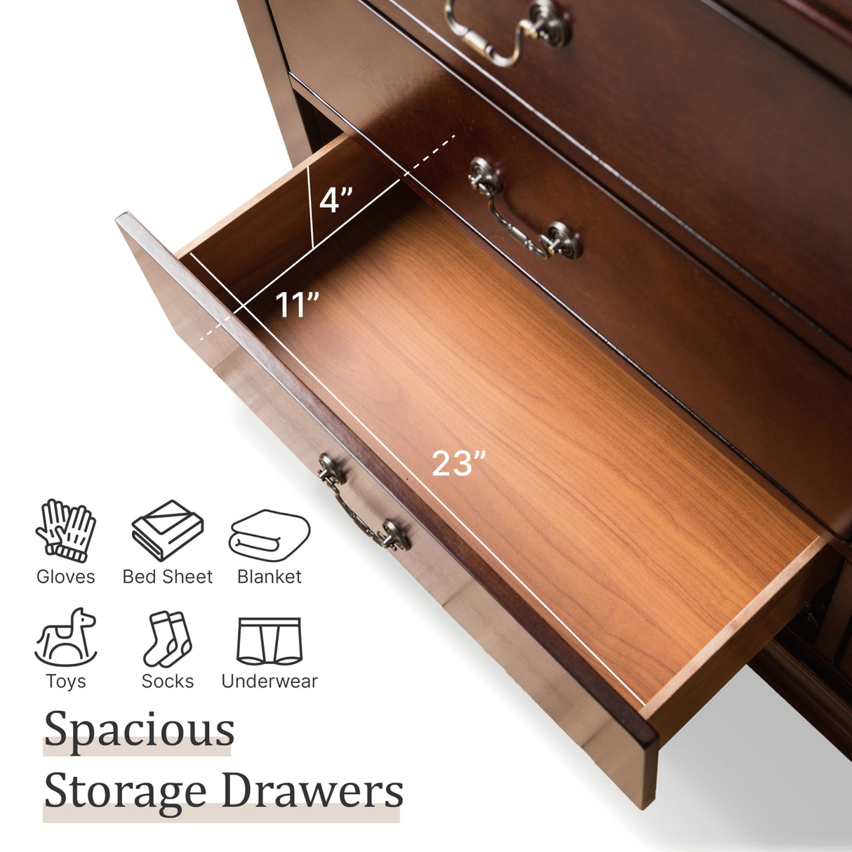 Furniture of America Arabella Traditional 6 Double Dresser with Antique Nickle Handles, Freestanding Storage Cabinet, No Assembly Wooden Chest of Drawers for Bedroom, Living Room, Cherry Furniture of America