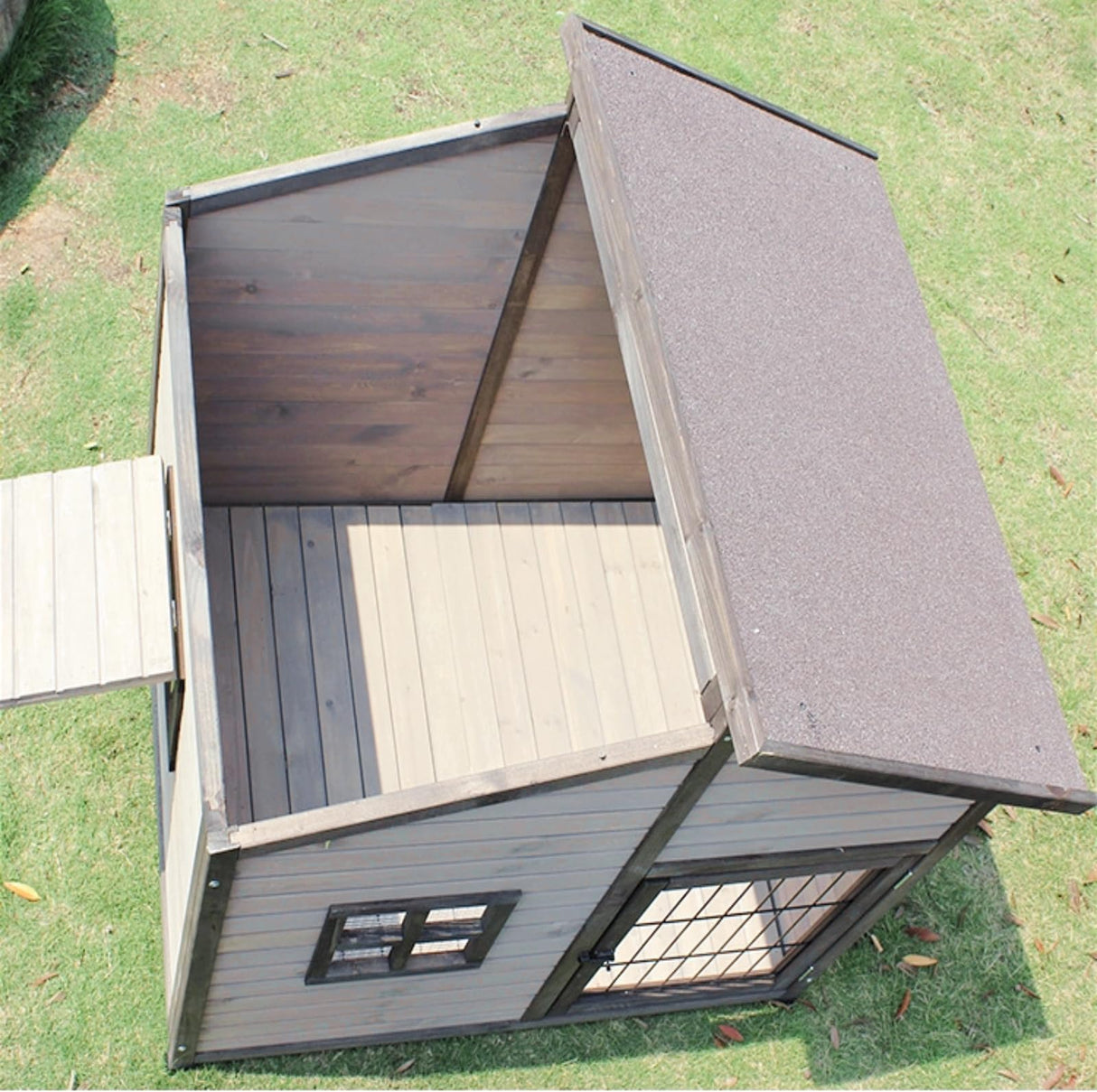 YAOYEENPR Large Insulated Outdoor Dog House for Large Breed Dogs, Weatherproof Wooden Dog Shelter with Elevated Floor and Asphalt Shingles Roof YAOYEENPR