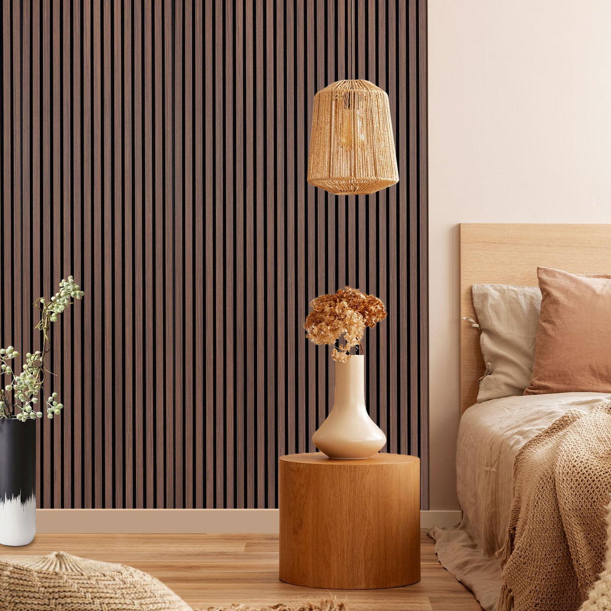 DOLLAR BOSS Wood Slat Acoustic Panels for Wall, 46.5" x 23.6" 2Pcs Soundproof Absorbing Wall Panel with Wood Finish 3D Fluted, Ebony DOLLAR BOSS