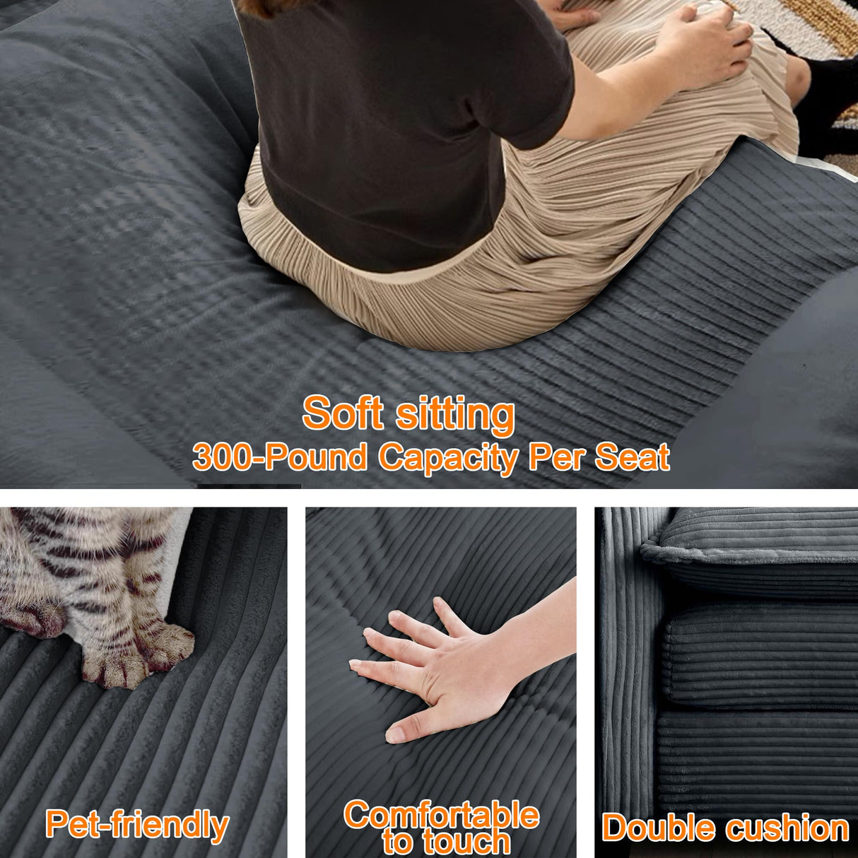 Qupeife Modular Sectional Sofa with 2 Ottoman, Cloud Couch Sectional 4 Seat Sofa, Small Sectional Couch for Living Room (Grey, Loveseat with 2 Ottomans) Qupeife