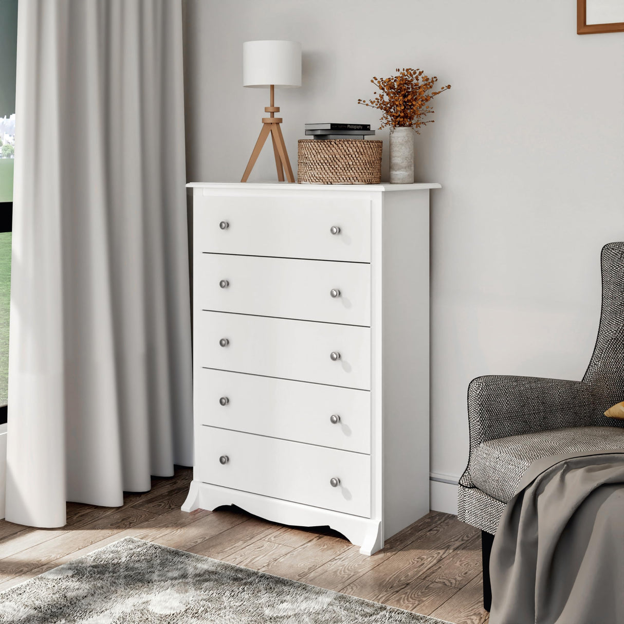 Prepac Sonoma Superior 5-Drawer Chest for Bedroom - Spacious and Stylish Chest of Drawers, Measuring 17.75"D x 31.5"W x 44.75"H, In White Finish Prepac