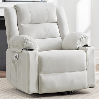 Ketaiyou Swivel Rocking Recliner Chair with Massage and Heat,Oversized Rocker Recliner for Adults, Upholstered Fabric Reclining Single Sofa Chair for Living Room,Nursery (Beige)